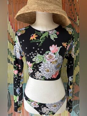 Maaji Black Floral Long-Sleeve Bikini Set